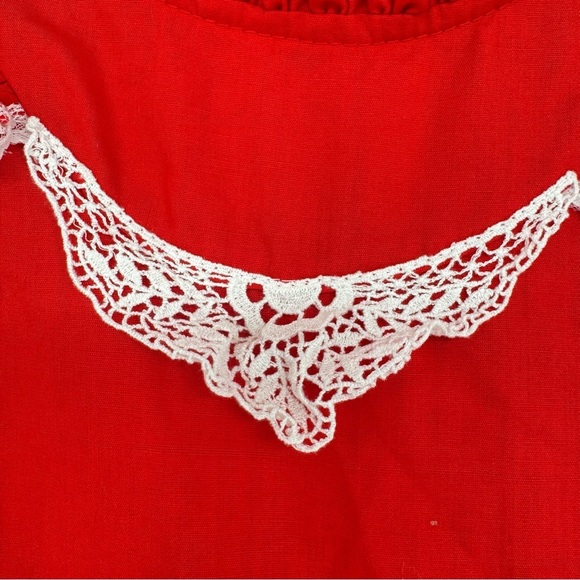 Vintage Disney Winnie the Pooh Red Long Sleeve Ruffle Lace Bow Tie Dress Size 6X - Picture 3 of 12